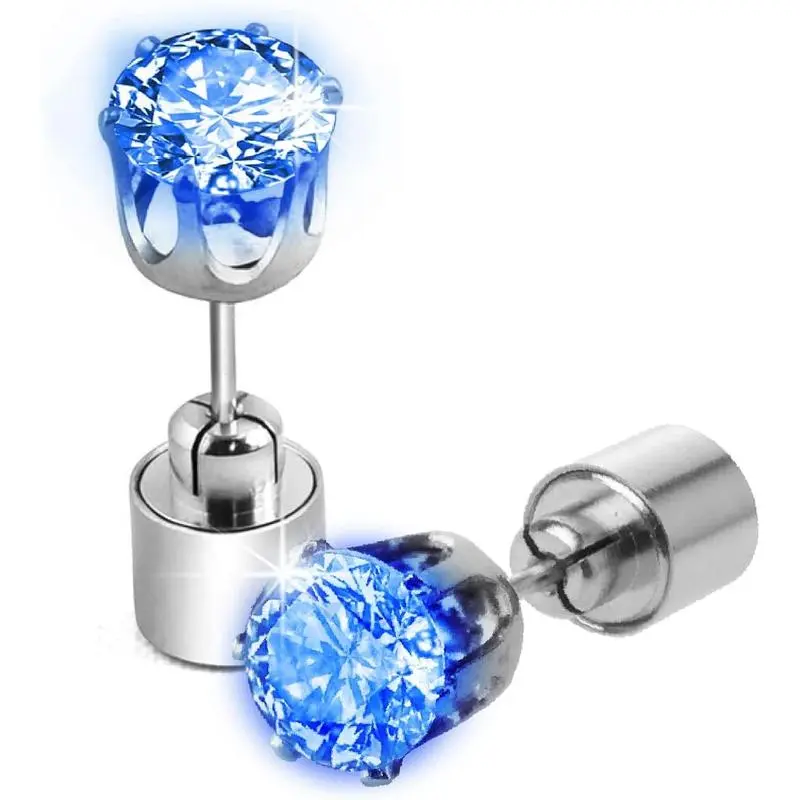 Stylish LED Earrings Glowing Light Up Diamond Crown Ear Pendant Stud Stainless for Wedding Rave Dance Party Night Out Birthday Anniversary Concert Decoration Present for Women Men -Blue