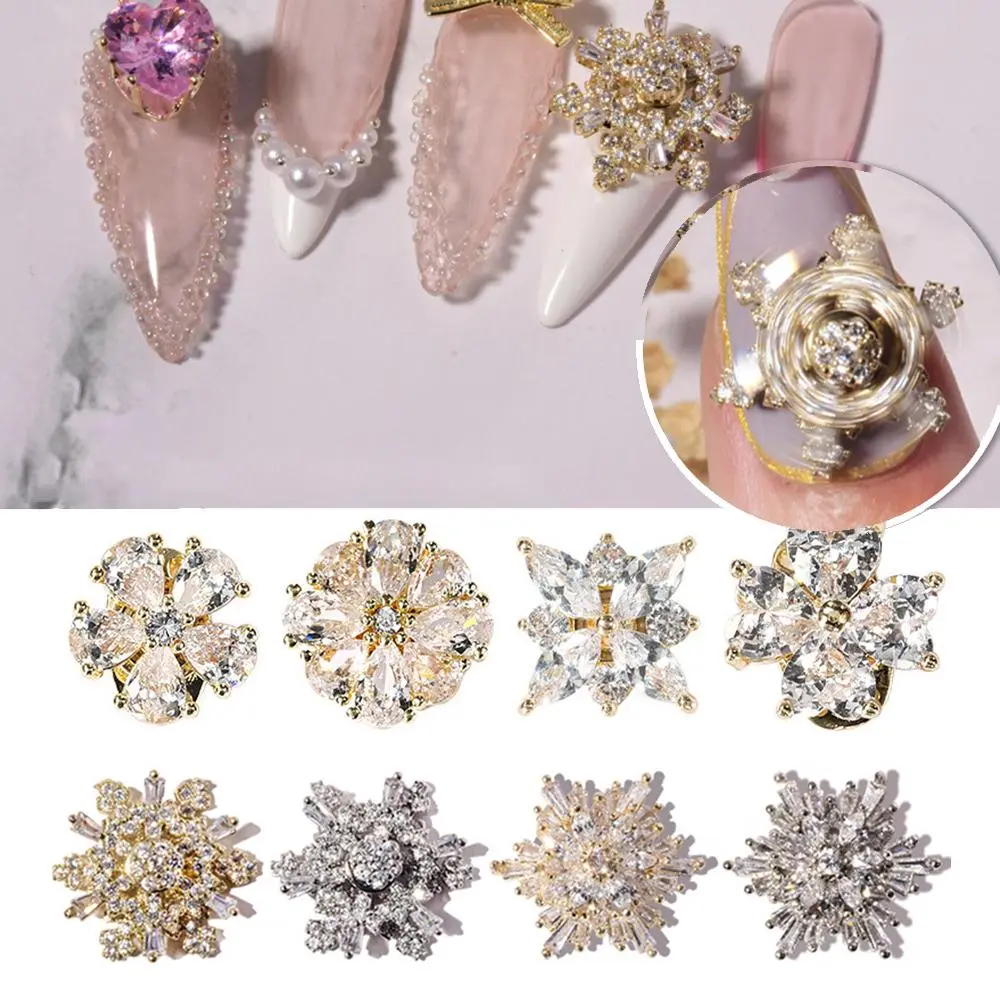 3D 1pc Spinning Nail Charms Gold Silver Snowflakes Nail Art Rotating Charm Crystal Rhinestones for Nail Art Designs Rotat Beads