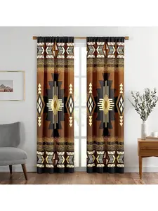 2pcs Aztec Curtains, Boho Southwestern Geometric Window Treatments for Living Room,Farmhouse American Pattern Drapes Decor