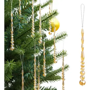 12pcs Crystal Icicle Christmas Tree Ornaments, Glass Beads Hanging Chandelier Pendants for Christmas Party Wedding Winter Decorations (Gold)