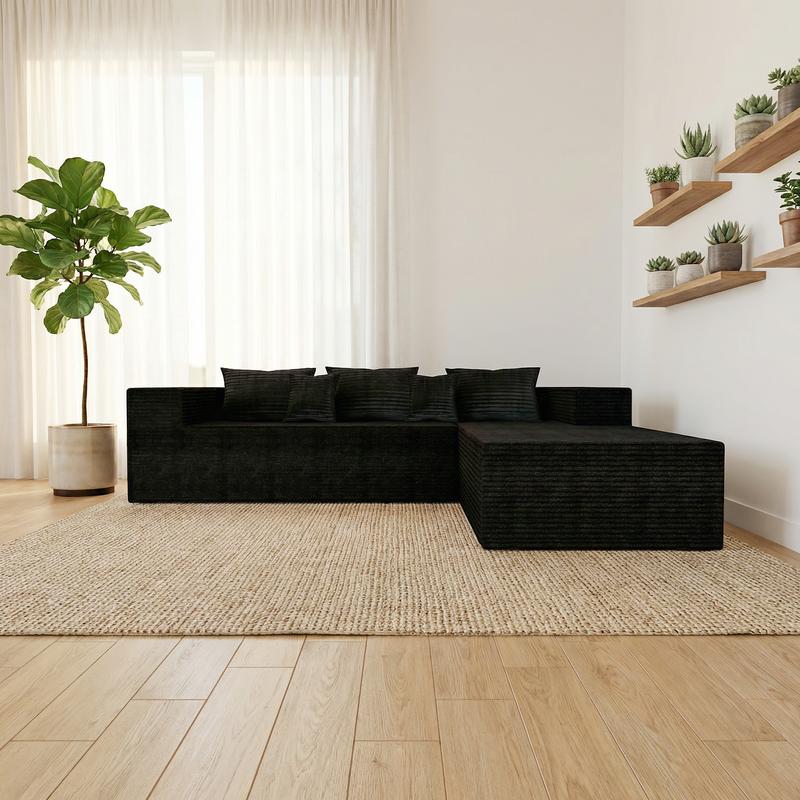 Extra-large L-shaped sofa with chaise lounge, minimalist design with a compact frame, no assembly required, modular cloud-style sectional sofa, 105 inches, suitable for living room and bedroom (Black)