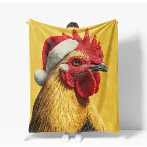 Flannel Blanket | Christmas Rooster Throw Blanket Funny Chicken Warm Decor Soft Flannel Blanket Christmas Roosters Chickens Gifts For Kids Boys Girls Men Women | Gift Blanket / All Season