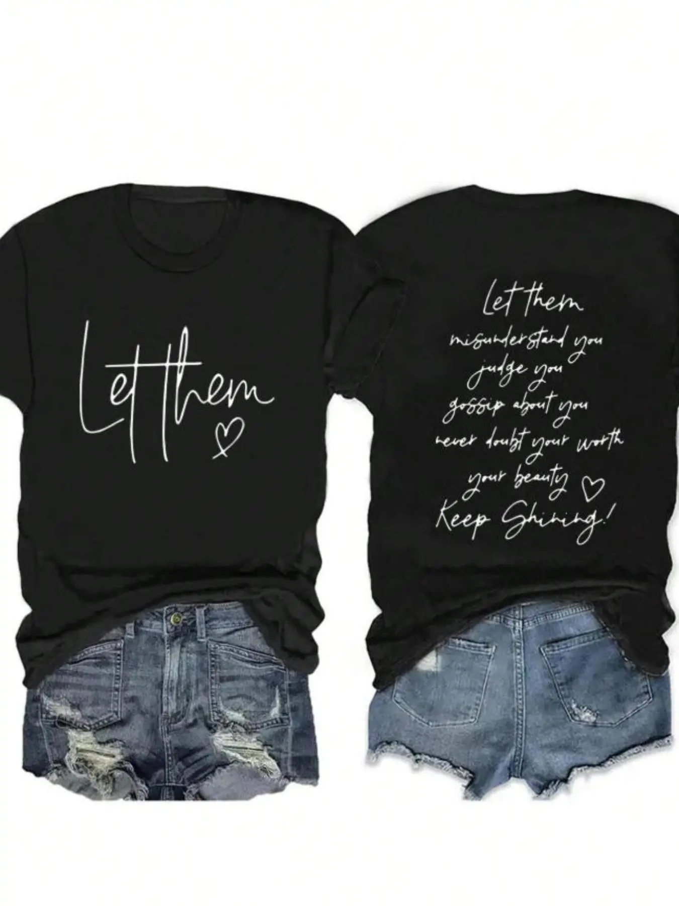 Women's Summer Slogan Printed Round Neck Short Sleeve Casual T-Shirt Let Them Misunderstand You Judge You Gossip About You Never Doubt Your Worth Your Beauty Keep Shining Graphic Tees Women Tops