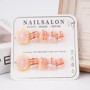 Sweet Grapefruit Lemon Press on Nails,Fun Nails,Colorful Fruit Pattern,Birthday Gifts