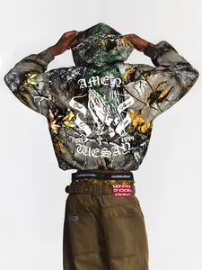 In Jesus Name We Say Amen Graphic Camo Hoodie Double Waist Sweatpants Set FDR Perfect Praying God is Good Unisex Oversized Realtree Edge Pullover Casual Fall Fashion Heavyweight Baggy Wide Leg Long Pants Menswear Tops
