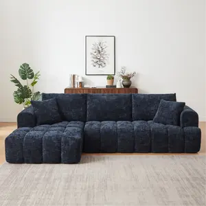 Oversized Chenille L-Shaped Sectional Sofa Luxury Minimalist Couch for Living Room or Apartment Super Comfy No Assembly Needed Navy Blue boneless couch