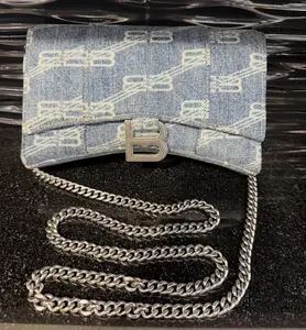 Pre-owned Balenciaga Monogram denim with smooth calfskin Crossbody Bags XS Hourglass in Denim