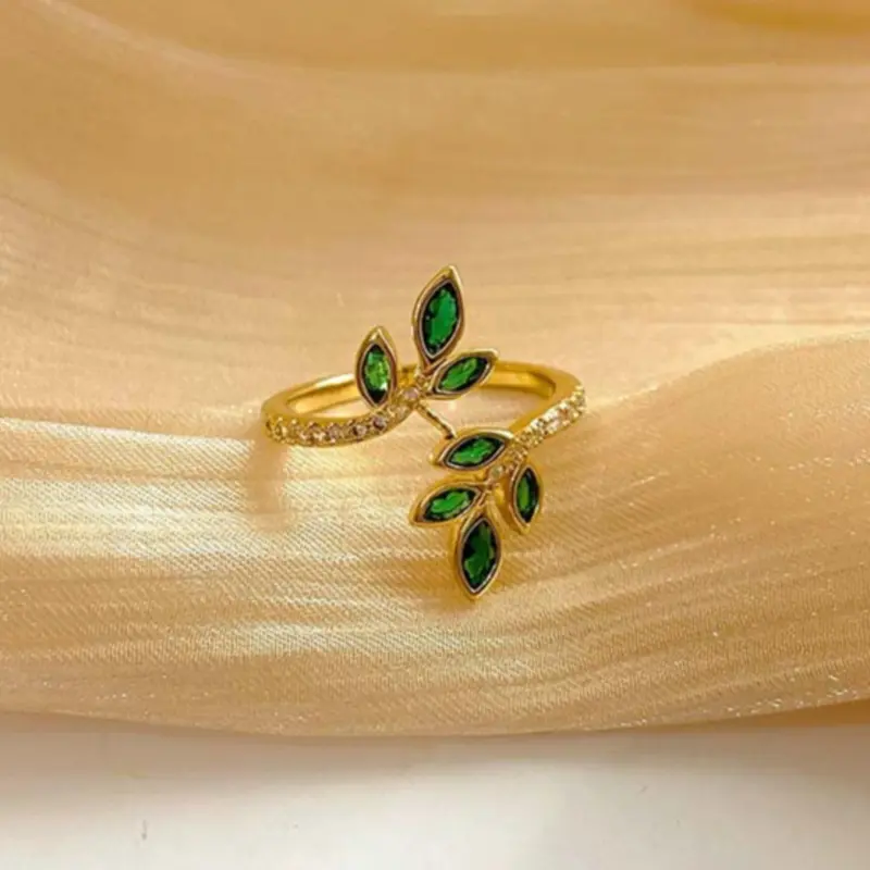 Women's Cute Glittering Leaf Design Cuff Ring, Elegant Promise Ring for Party, Daily Decor for Girl, Trendy All-match & Exquisite Vintage Jewelry for Birthday Gift, Statement Multi Ring, Vintage Rings Jewelry, Fashion Ring, Beautiful Rings