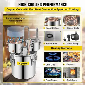 fathersdaygift VEVOR Moonshine Still Stainless Steel Water Alcohol Distiller Copper Tube With Circulating Pump Home Brewing Kit Build-in Thermometer for DIY Whisky Wine Brandy Spirits