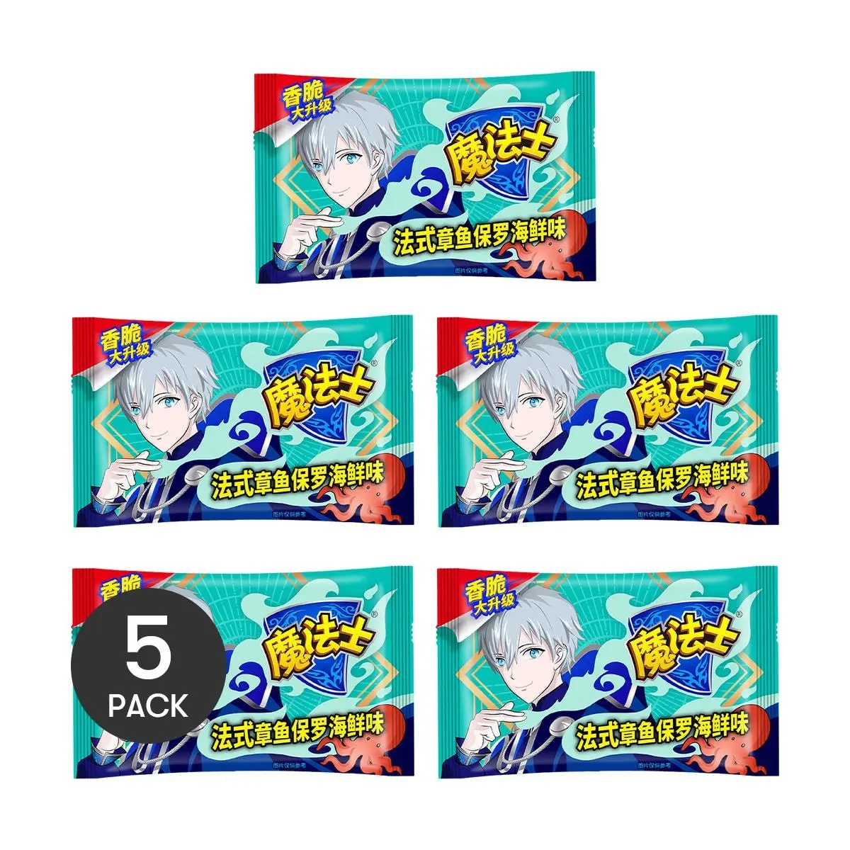 MOFASHI French Octopus Seafood Flavor Crispy Noodles Snack - 5 Packs (20g Each) - Childhood Classic
