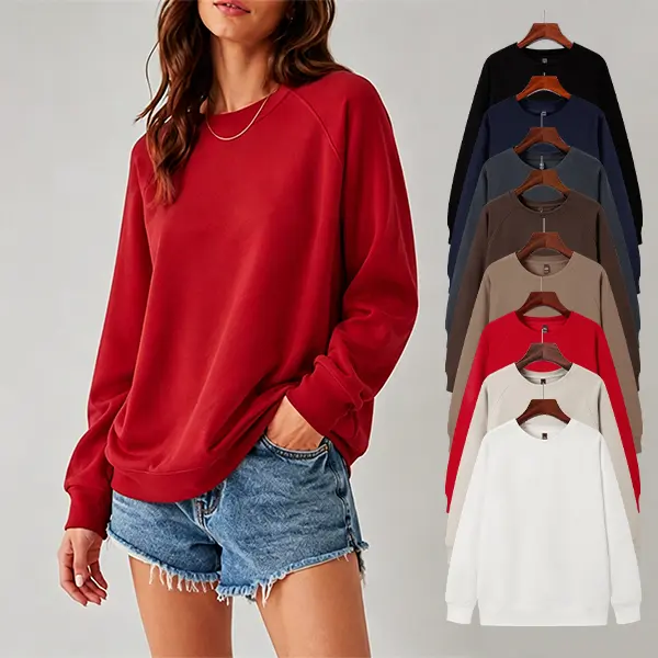Women's All-Seasons Crewneck Raglan Sweatshirt - Relaxed Fit Soft Knit Long Sleeve Tops Women, Elegant Basic Tops for Casual Everyday & Street Wear, Crewneck Sweatshirt, Lady