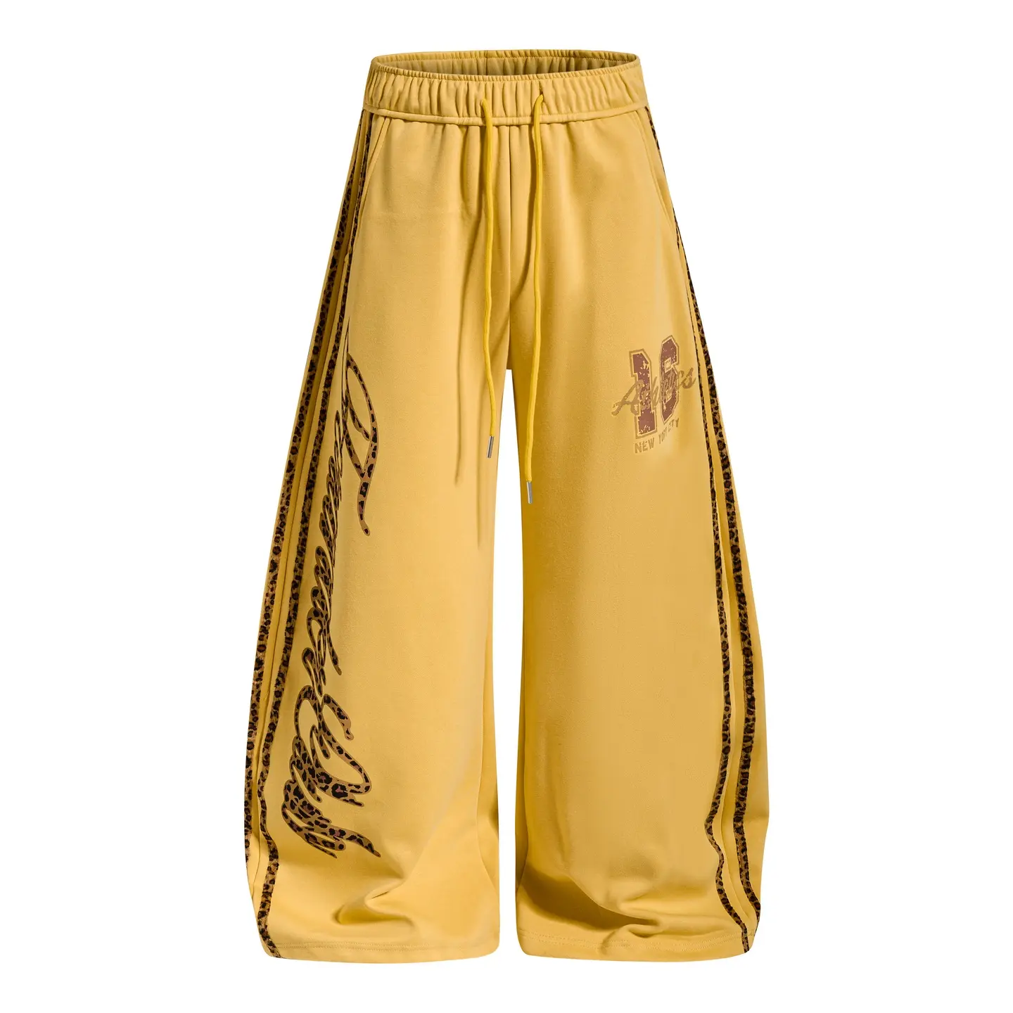 Inflation Men's Baggy Leopard Stripe Fleece Sweatpants - 16 Prints, Vertical Script Letter Detail, Drawstring Mid-Waist, Wide Leg, Vintage Streetwear, All-Seasons Casual Cotton Blend Loose-Fit Pants, Casual Street Trousers, Casual Bottom, Baggy Sweatpants