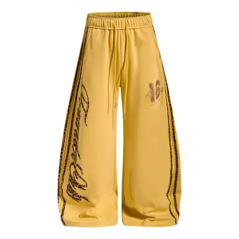 Inflation Men's Baggy Leopard Print Sweatpants - 16 Prints, Vertical Script Letter Detail, Drawstring Mid Waist, Wide Leg, Vintage Streetwear, All-Seasons Cotton Blend, Comfy Pants, Casual Street Trousers, Sweats, Bottoms