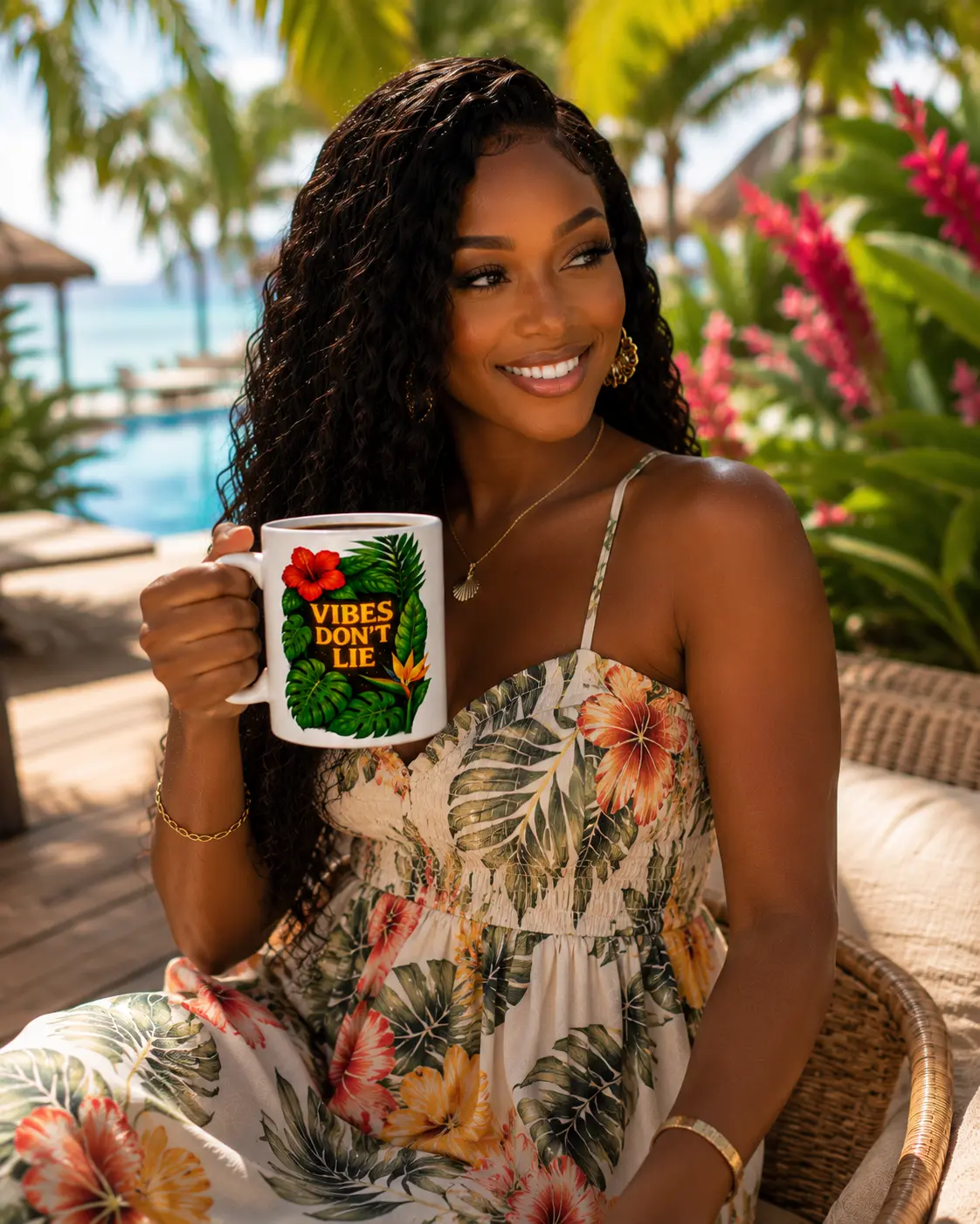 Vibes Don't Lie Coffee Mug, Tropical Mug, Beach Lover Gift, Hibiscus Floral Coffee Cup, Summer Vacation Mug, Island Vibes
