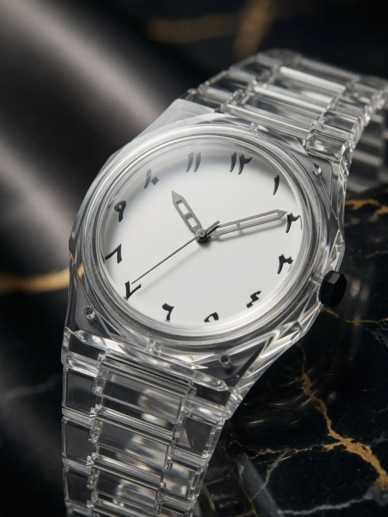 Transparent Crystal Case Men's Watch, Octagonal Design, Dial Numbers, Waterproof, Stylish, Perfect for Daily Wear