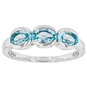 JTV Sky Blue Topaz Platinum Over Sterling Silver 3-Stone Ring 1.53ctw