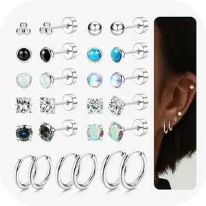 Jstyle Surgical Steel Earrings for Sensitive Ears Hypoallergenic Earrings for Women 20G Flat Back Stud Earrings Cartilage Hoop Earrings 8/10/12MM