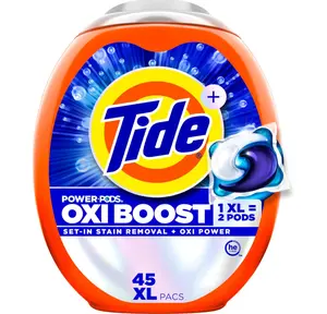 Tide Oxi Boost Power PODS Laundry Detergent Pacs, 45 Count, Set-In Stain Removal + Oxi Power, laundry soap detergent pacs