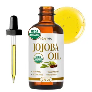 Body4You Organic Golden Jojoba Oil 2oz 100% Pure Natural USDA Certified - Daily Moisturizer for Hair Face & Skin