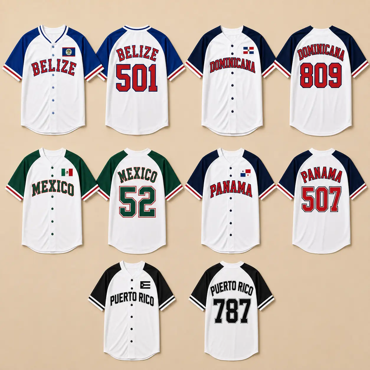 Unisex Oversized Boxy Fit Country Baseball Jersey, Caribbean Flag Graphic Button-Up Streetwear Shirt, Ayiti-Puerto Rico-Dominican Republic-Cuba-Panama-Colombia Tee