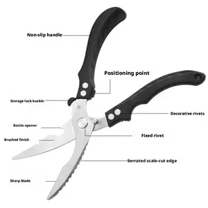 All-in-One Kitchen Utility Shears, Anti-Slip Handle Heavy Duty Chicken Cutting Scissors