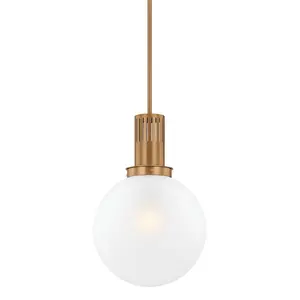 Tobias Large Pendant Light - Oversized Etched Glass Globe with Industrial Chimney in Brass or Bronze