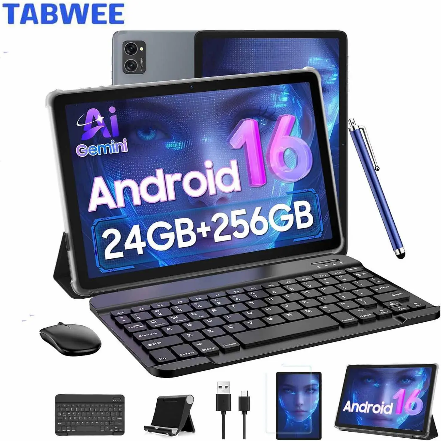 Android 16 Tablet Bundel 10.1'', 24GB+256GB(2TB TF), 8 in 1
