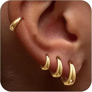 Foxgirl 4 Pairs Chunky Small Huggie Hoop Earrings for Women - Dainty Hypoallergenic Lightweight Stack Earring Sets for Multiple Piercing Trendy Jewelry For Summer