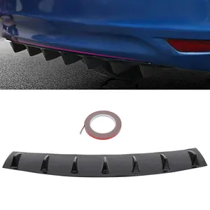 Gloss Black 7-Wing Automotive ABS Rear Bumper Diffuser with Adhesive Tape - Universal Anti-Scratch Durable Body Lip Splitter Spoiler Fin, Carbon Fiber Look, As Picture Shown, For Vehicle Exterior Modification Enthusiasts, USA Stock Fast Shipping