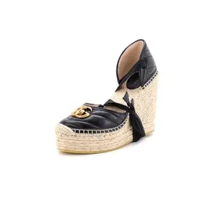 Pre-owned Gucci Women's GG Marmont Wedge Espadrilles Matelasse Leather by Rebag