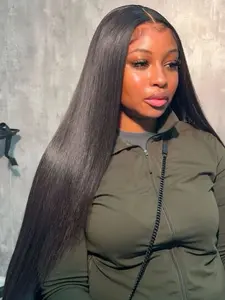 4x4 HD Lace Closure Wig Straight Human Hair 180% Density Glueless Wig No Glue Needed Bleached Knots Pre-Cut Lace with adjustable Strap for Women's Design