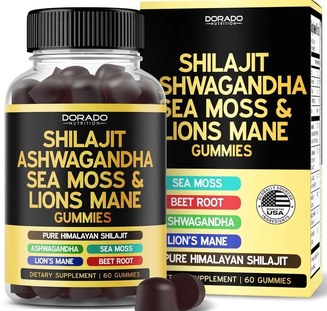 Shilajit Gummies with Sea Moss, Ashwagandha & Lions Mane - (Shilajit Supplement for Men & Women, Energy & Immunity Support ) Third Party Tested, Vegan Safe, NON GMO & Made in USA (60 Gummies)