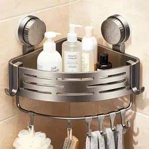 Corner Shower Rack Organizer – Space-saving, wall-mounted bathroom storage rack with adhesive installation, durable ABS plastic, 2-piece shower rack set, suitable for shampoo and personal care items.