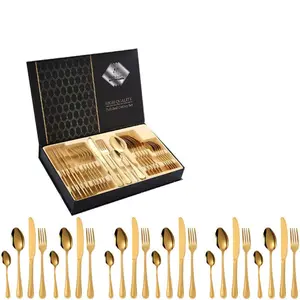 Stainless Steel Cutlery Set, 24pcs/set Including Knife, Fork, Spoon, Dessert Spoon, Tableware Set for Home Kitchen Dining Room, Dinnerware Sets, Dinnerware Service Set