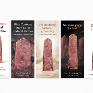 6” Collector Rhodonite Tower Deep Raspberry Pink Stone with Natural Manganese Veining for Emotional Balance & Grounding Crystal Display Piece