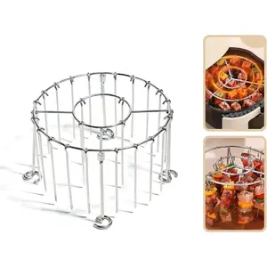 2025 New Air Fryer Grill Skewer Rack, Stainless Steel BBQ Kabob Set, 30 Vertical Meat Skewers with Round Hanging (1) Rotating
