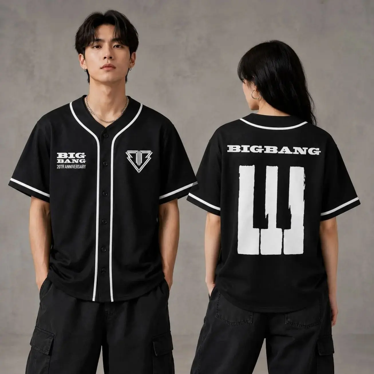 BIGBANG 20th Anniversary Baseball Jersey, Kpop Concert Shirt, Black Button Up Tour Top, Unisex VIP Fan Gift, Korean Music Apparel N8Y