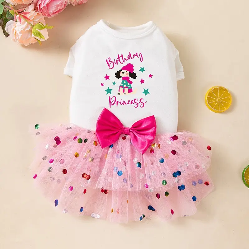 Dog Birthday Tutu Dress for Small Dogs, Pet Tulle Skirt Party Outfit with Bow, Cute Princess Gown for Puppy Bichon Chihuahua Cat