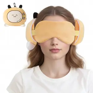 Cute Plush Convertible Sleep Mask with Noise-Blocking Ear Covers, Cartoon Character Eye Mask with Ear Muffs, Soft Travel Sleep Mask with Keychain for Flights, Naps & Gifts