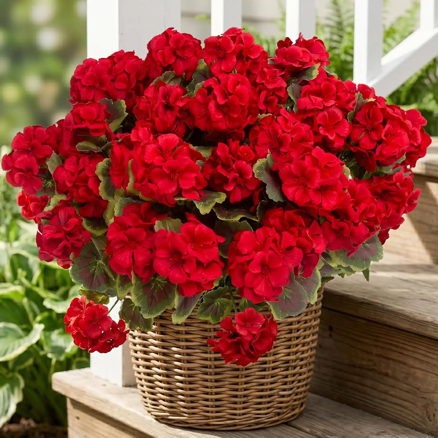 Summerwins 12 Red UV-Resistant Waterproof Artificial Geranium Bundles, Decorative Plastic Flower Ornaments for Indoor Room, Outdoor Courtyard, Ideal Wedding & Father's Day Gift for Hanging Pots, Porch, Window, Father's Day Gifts