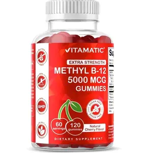 Vitamin B12 Gummies 5000 mcg (Methylcobalamin) – Extra Strength Energy & Nervous System Support – Sugar Free, Natural Cherry Flavor – Vegan, Non-GMO – 120 Gummies