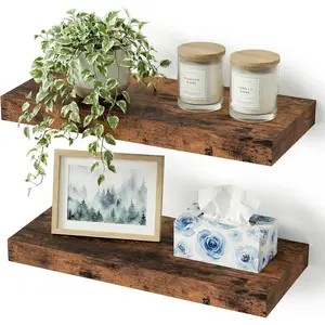 Bathroom Floating Shelves for Wall 16 inchs Long, Display Shelves with Invisible Brackets for Living Room, Bedroom, Kitchen, Shelves Over Toilet Farmhouse Home Decor - Set of 2, Rustic Brown