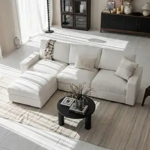 Cloud Couch Sectional 113.8'' Oversized White Modular Cloud Sofa with Storage Ottoman L Shaped Deep Seating with Washable Covers Cloud Couches for Living Room 3 Seater with Ottoman