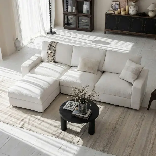 Cloud Couch Sectional 113.8'' Oversized White Modular Cloud Sofa with Storage Ottoman L Shaped Deep Seating with Washable Covers Cloud Couches for Living Room 3 Seater with Ottoman