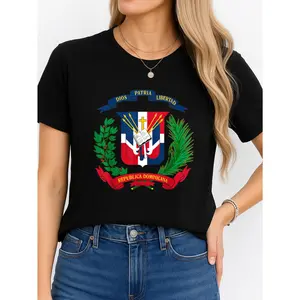 Dominican Republic Flag T-Shirt Black Casual Wear Personalized Unisex Women's Top Summer Comfortable Breathable Short Sleeve Tee Suitable For All Outfits Made In Usa