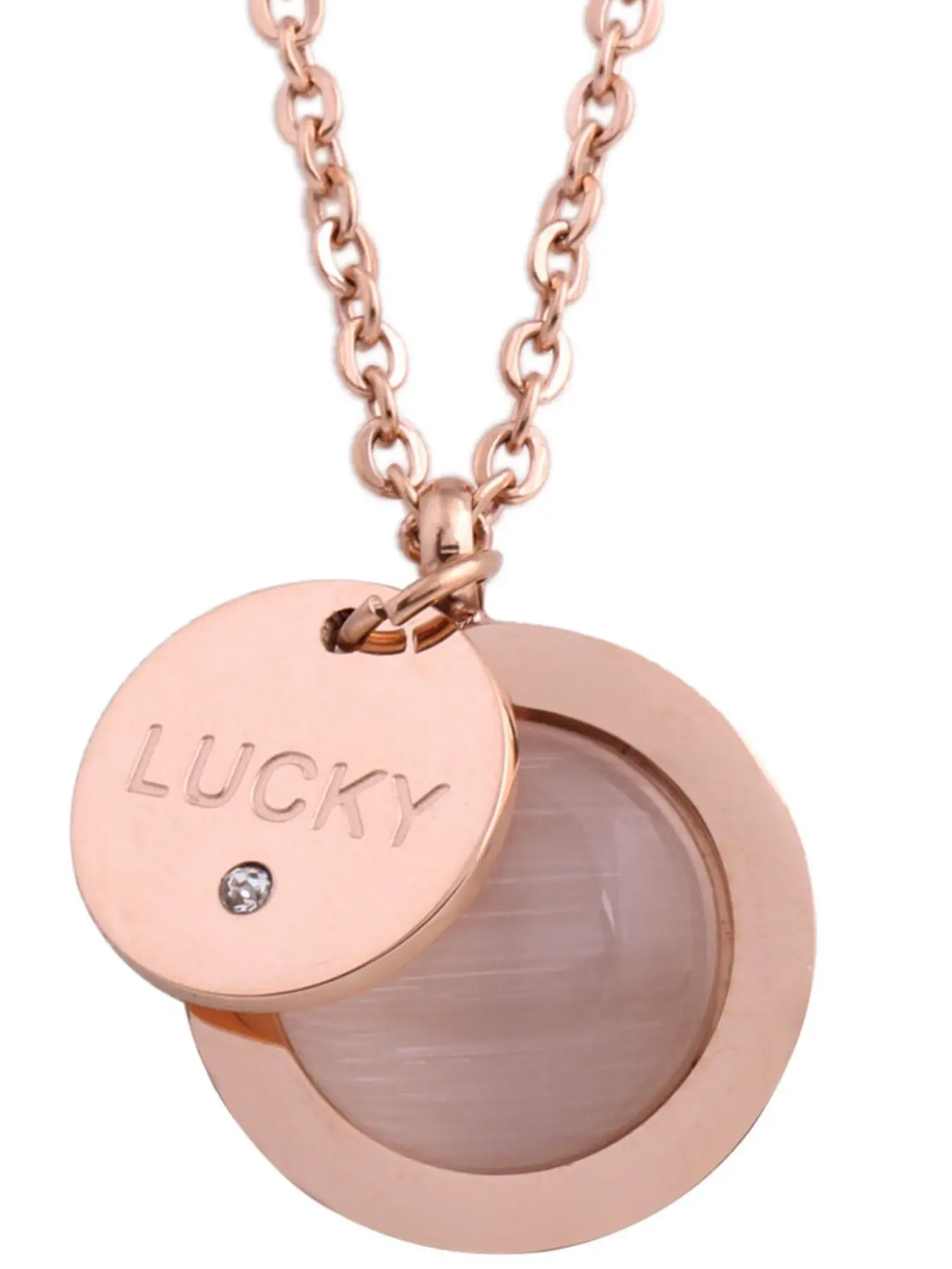 New Two-Tone Dual-Layer Reversible Simple Rhinestone Engraved Personalized Titanium Steel Lucky Necklace, Stylish Jewelry Accessory