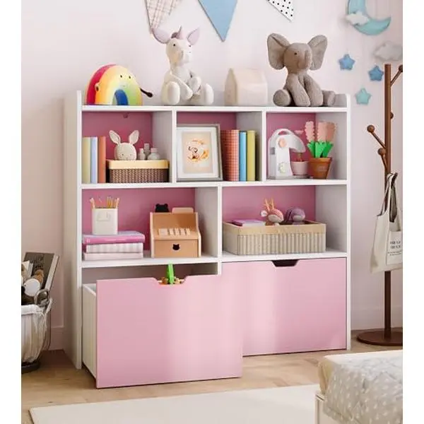 GARVEE Toy Storage Organizer, Kid Bookshelf, Toy Storage Cabinet, Toddler Book Shelf for Kid Room, Bedroom, Nursery, Living Room, Pink