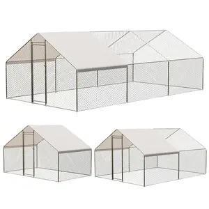Large Metal Chicken Coop 6.5/13/20 FT Walk-in Hen Cage House Heavy Duty with Waterproof Cover Roof Anti-UV Cover