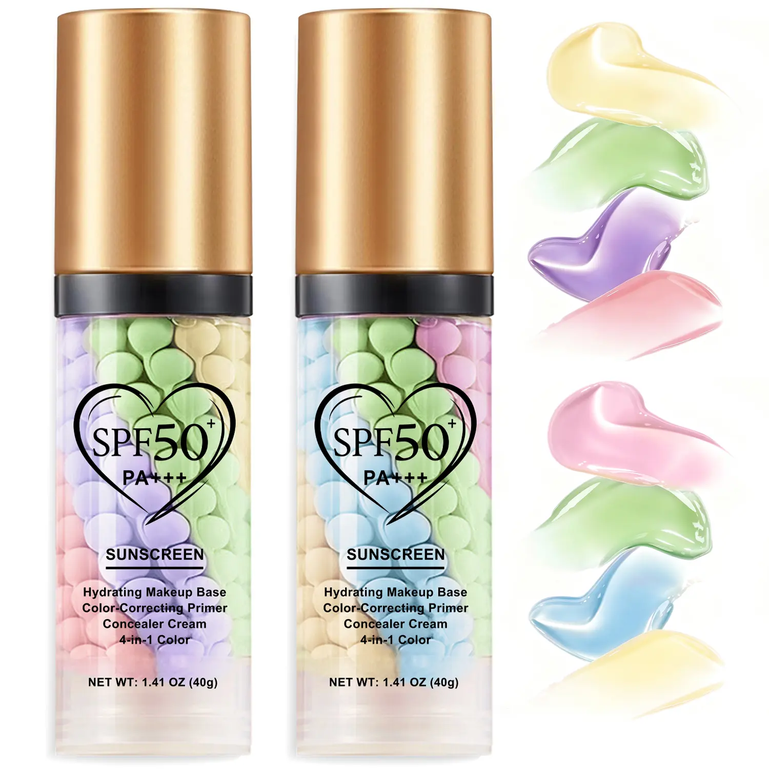 4 in 1 Face Primer SPF 50, Color Correcting Makeup Base & Sunscreen Cream, Hydrating Pore Blurring Primer for Smooth Radiant Skin, Lightweight Daily Makeup Prep