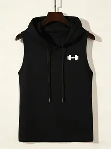 Women's Sleeveless Geometric Design Hoodie, Loose Fit Long Top for All Seasons, Y2K Style Casual Wear for Fitness & Streetwear, Womenswear